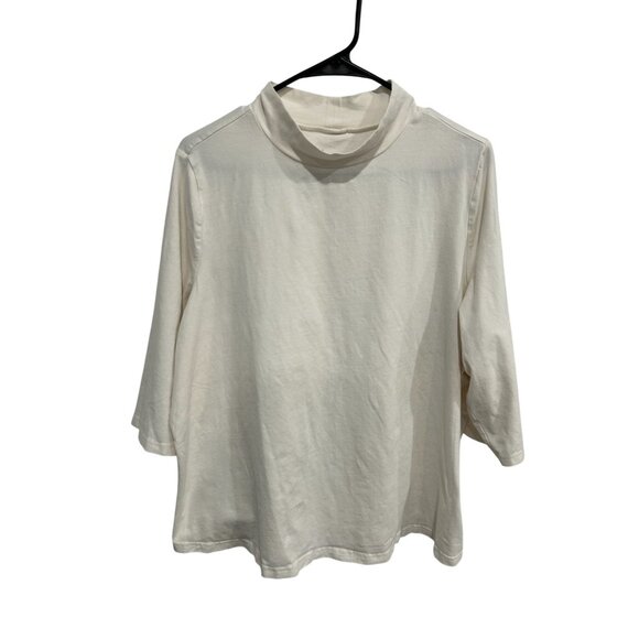 Denim & Co. Essentials Mock Neck 3/4 Sleeve Top Off White Plus Sz 1X Minimalist - Picture 1 of 9